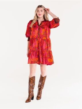 Alden Adair Boho Tiered Floral Mini Dress